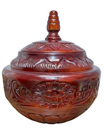 Cherry wood carved batea for Orula and Shango – grande altar vessel with lid