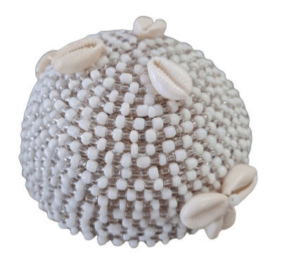 Jicara Coco Forrada en cuentas de Obatala 5" Ancho x 2"Alto aprox. - Botanica Nena