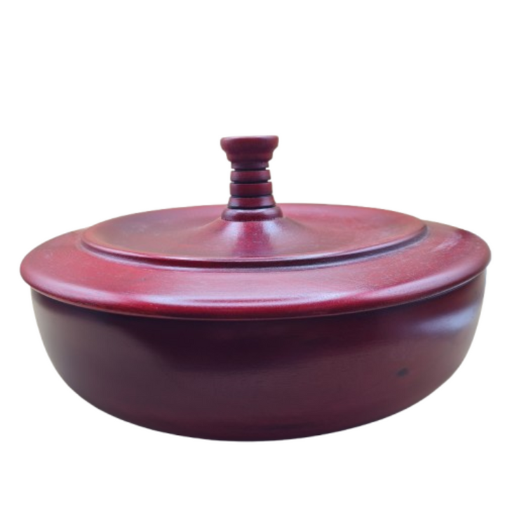 pequeño de madera batea with lid for Shango and Orula rituals – dark cherry finish