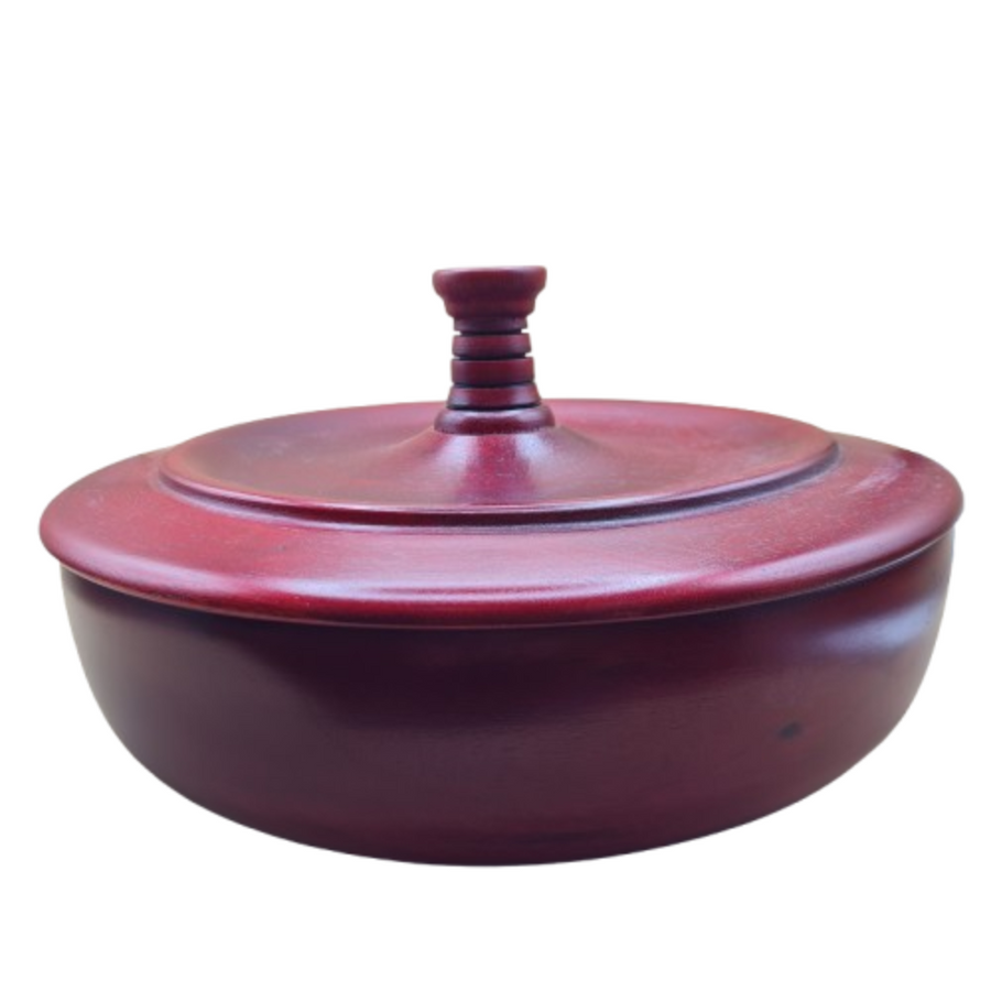 pequeño de madera batea with lid for Shango and Orula rituals – dark cherry finish