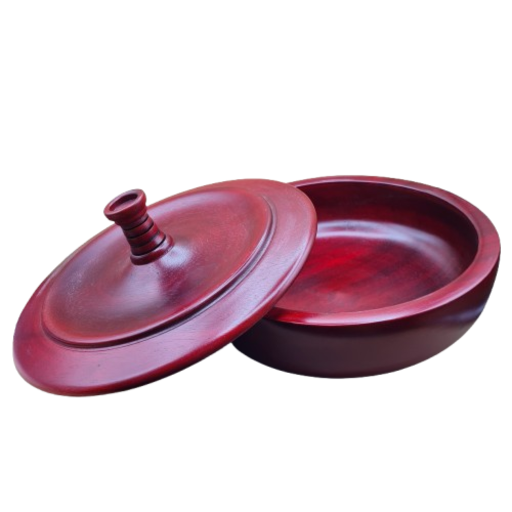 Covered Orisha offering bowl in handcrafted wood – light oak variation