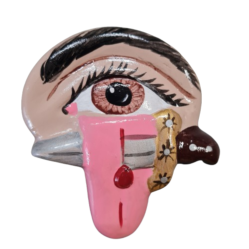 Colgante Ojo con lengua y cuchillo en Yeso 3.5"Alto x 3.5"Ancho - Botanica Nena