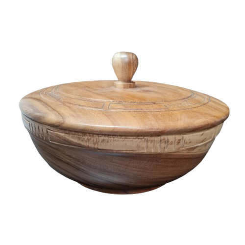 Side view showing carved midline design – natural finish