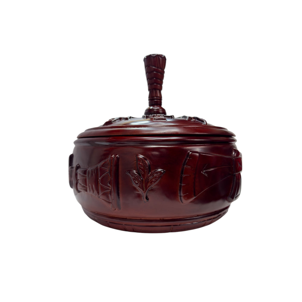 tallado a mano de madera altar vessel with lid – 15"x16" ritual bowl