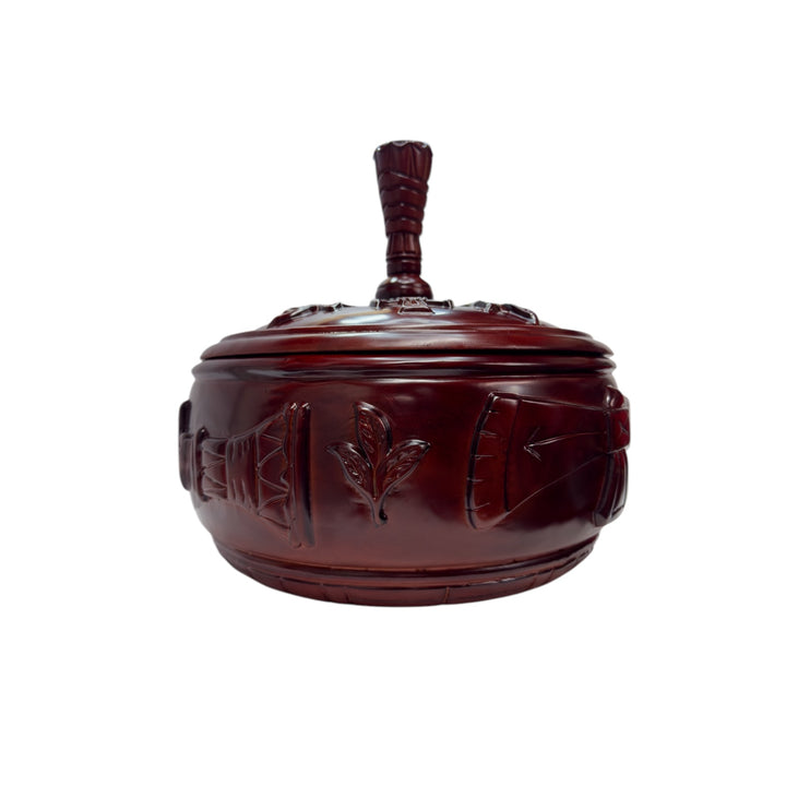 tallado a mano de madera altar vessel with lid – 15"x16" ritual bowl