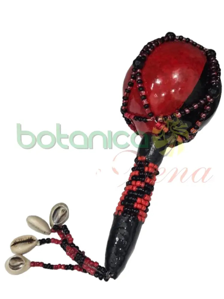 Maraca Forrada en cuentas Eleggua Unidad Pintada y con cuentas y caracoles