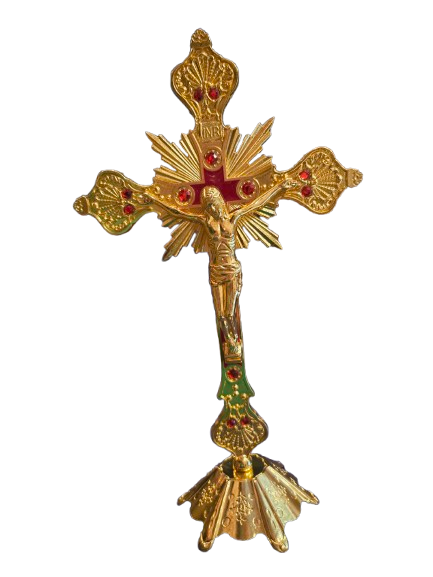 Crucifijo Con Base Dorado 13"