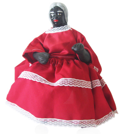 Francisca 13"H x 7"W Ceramica Vestido rojo con silla de madera