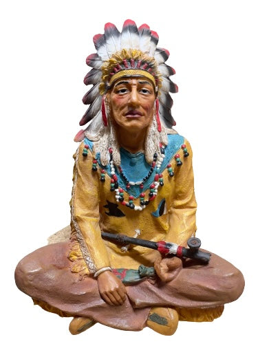 Seated Indian Chief with Pipe 12"X9"X5"