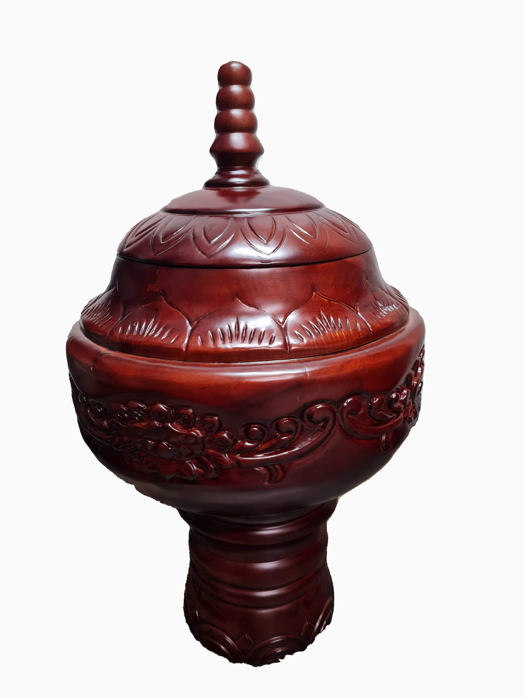 Batea Tallada con pedestal Shango /Orula Cherry 20"X13" - Botanica Nena