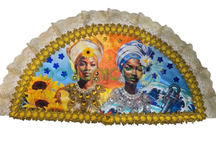 Abanico Grande con imagenes Orishas 2 aguas Yemaya - Oshun