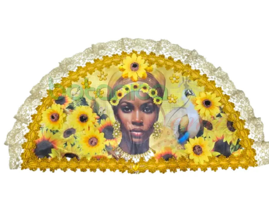 Abanico Grande con imagenes Orishas Amarillo - Oshun