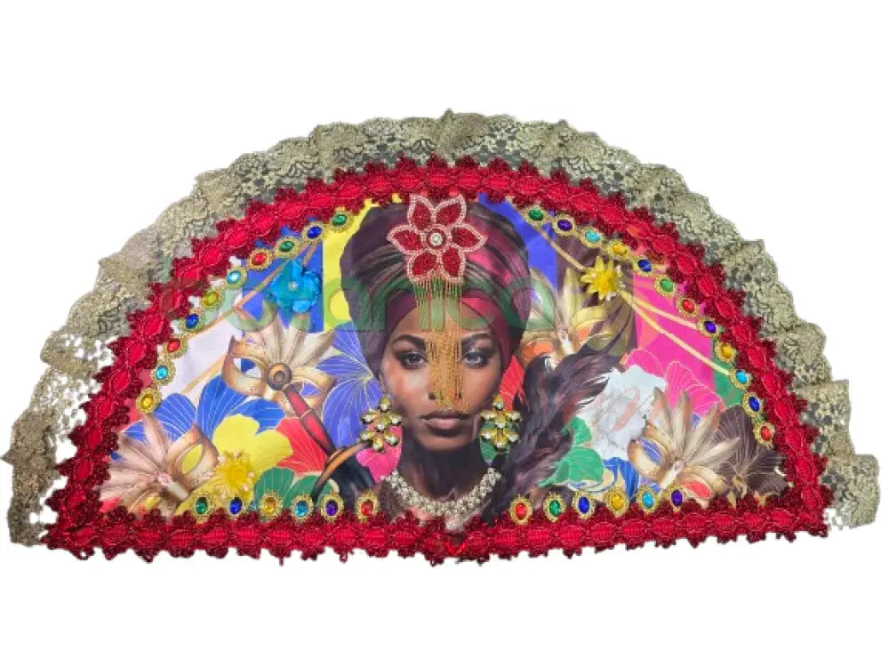 Abanico Grande con imagenes Orishas Rojo - Oya