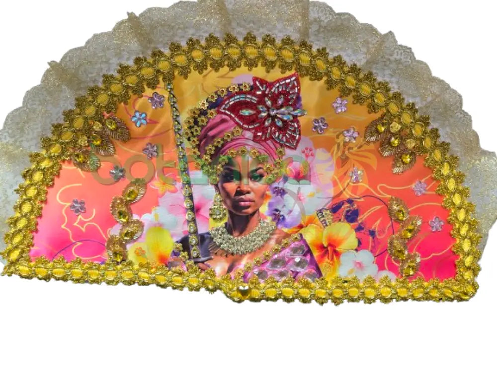 Abanico Grande con imagenes Orishas Rosado - Obba