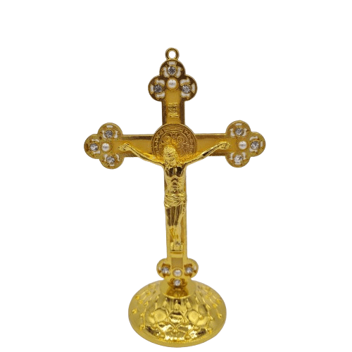 Crucifijo Dorado de pie pequeño 6"H X 4"W - Botanica Nena