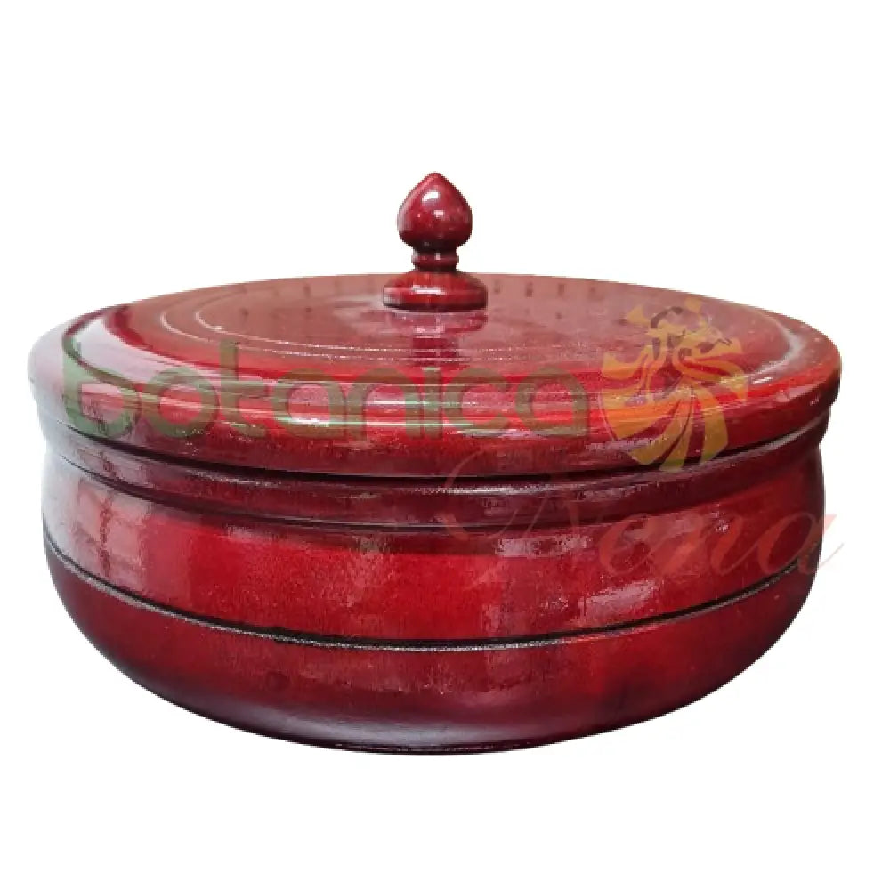 Side view of dark finish batea for daily Orisha practice