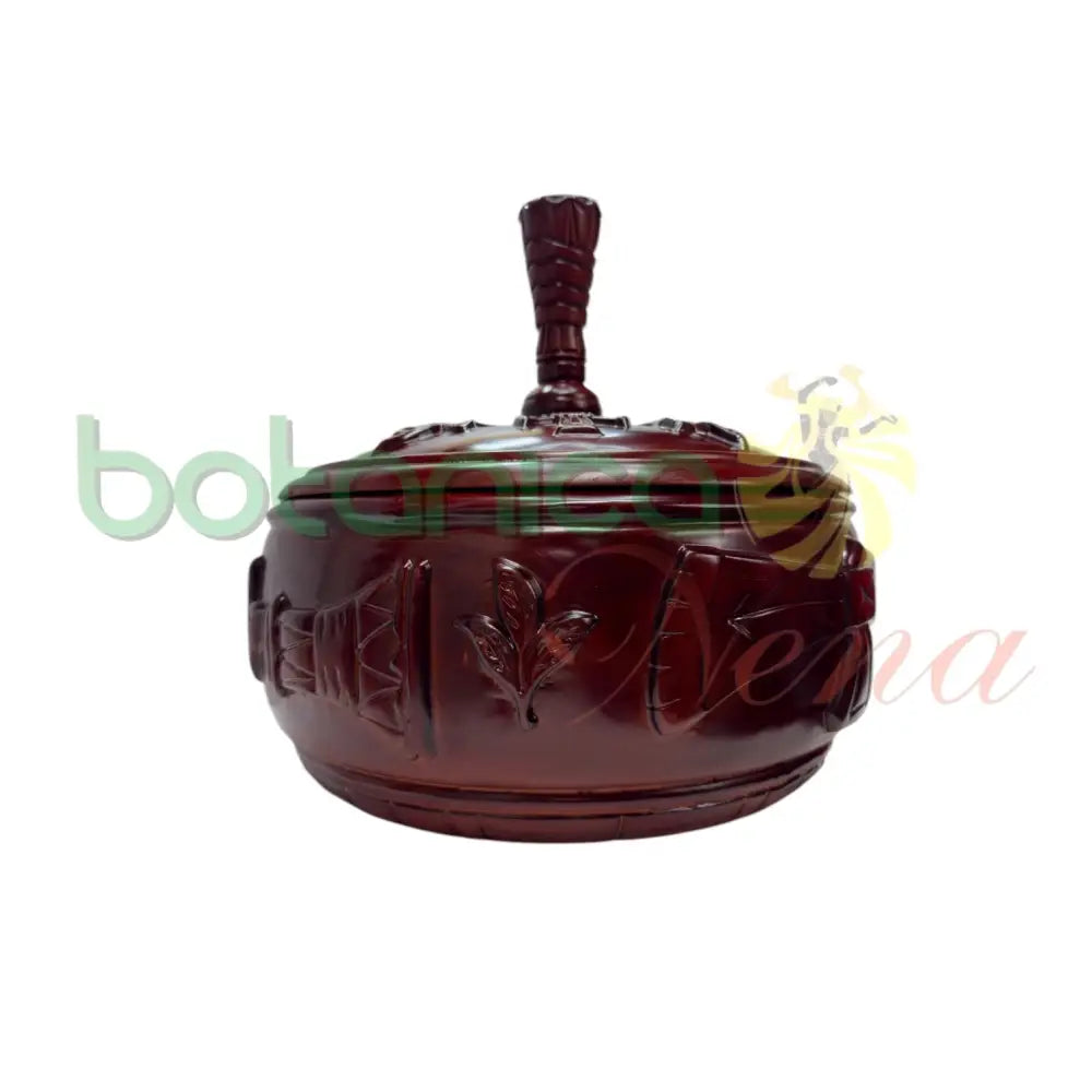 tallado a mano de madera altar vessel with lid – 15"x16" ritual bowl