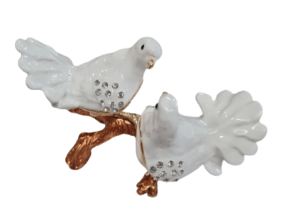 Joyero de pareja Pajaros o palomas  blancos con brillantes - Botanica Nena