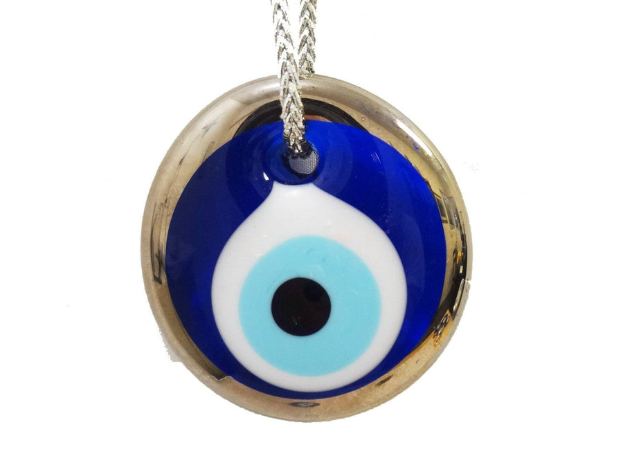 Ojo turco para mal de Ojo  con bode colo Plata  4"H  x 4"W - Botanica Nena