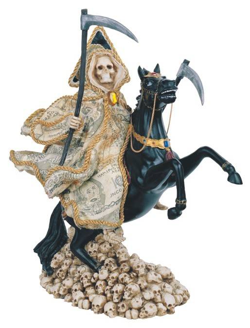 Santa Muerte del dinero a Caballo 12"H - Botanica Nena