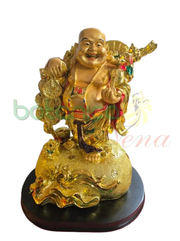Buda / Buddha Dorado brillante Grande 12’’Alto Parado bolsa de dinero cerrada
