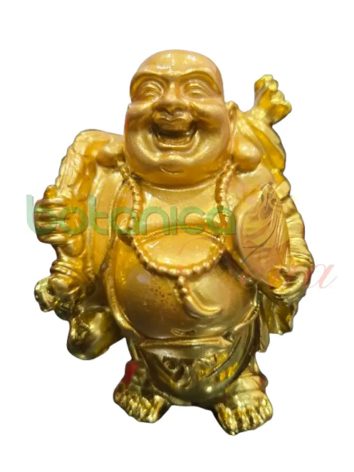 Buda / Buddha Dorado brillante Pequeño 3.5’’H y 4.5’’H Aprox Parado con collar