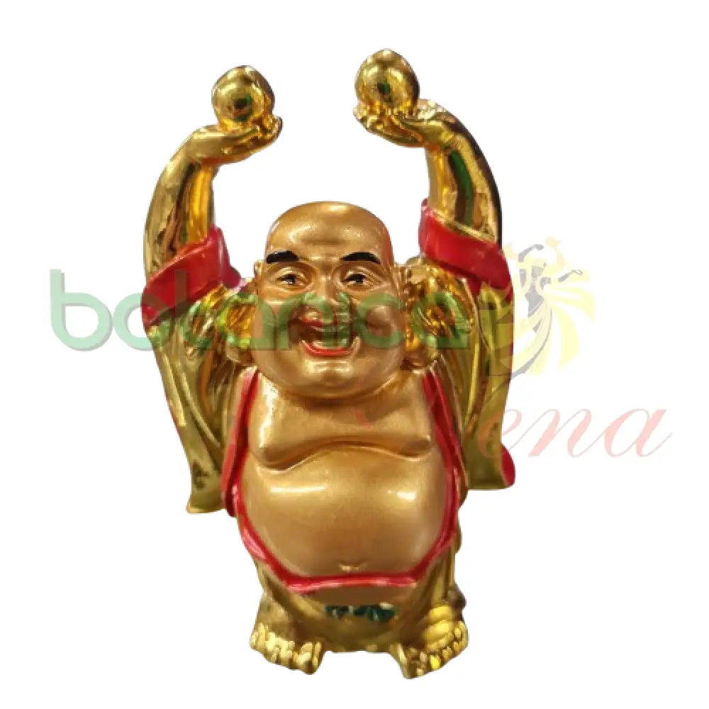 Buda / Buddha Dorado brillante Pequeño 3.5’’H y 4.5’’H Aprox Parado con las manos arriba