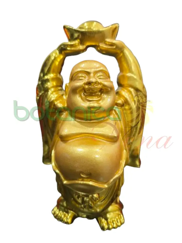Buda / Buddha Dorado brillante Pequeño 3.5’’H y 4.5’’H Aprox Parado con Yuanbao arriba