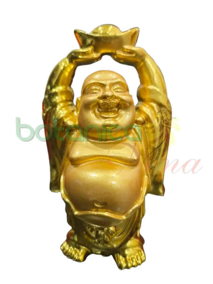 Buda / Buddha Dorado brillante Pequeño 3.5’’H y 4.5’’H Aprox Parado con Yuanbao arriba