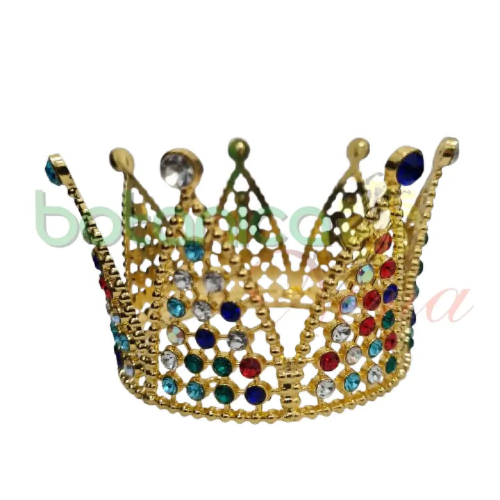 Corona Pequeña 2’’H x 3.5W Varios Colores Dorada con Cristales Multicolor
