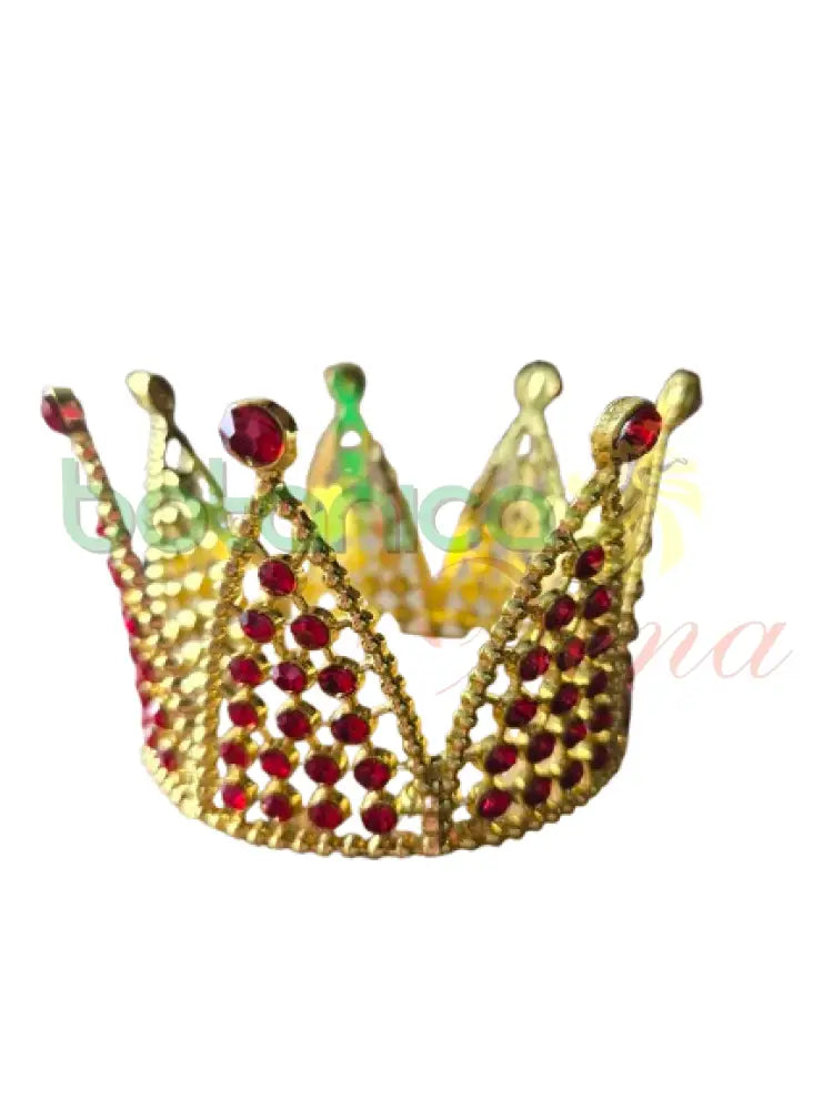 Corona Pequeña 2’’H x 3.5W Varios Colores Dorada con Cristales Rojo