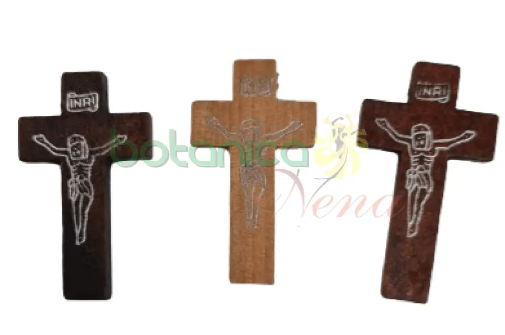 Crucifijo de Cedro pequeño con imagen de Cristo 1.5"H x 1"W - Botanica Nena