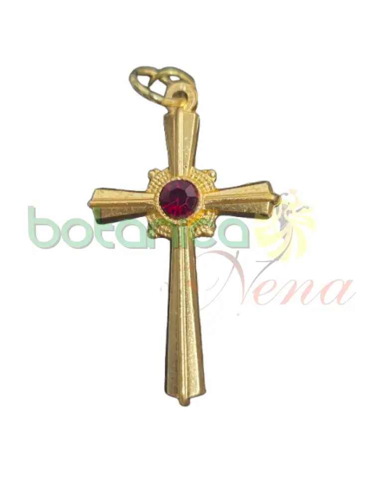 Crucifijo metal Dorado con piedra roja 1.5’’