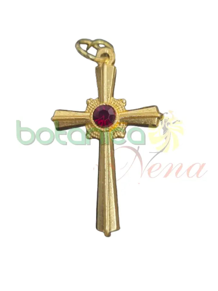 Crucifijo metal Dorado con piedra roja 1.5’’