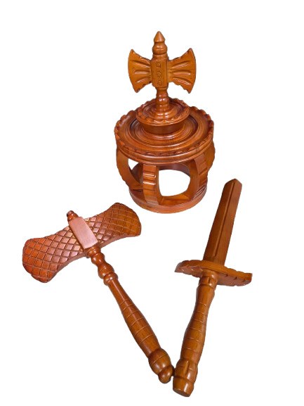 Juego De 3 Piezas De Madera Corona-Hacha-Espada Para Shango