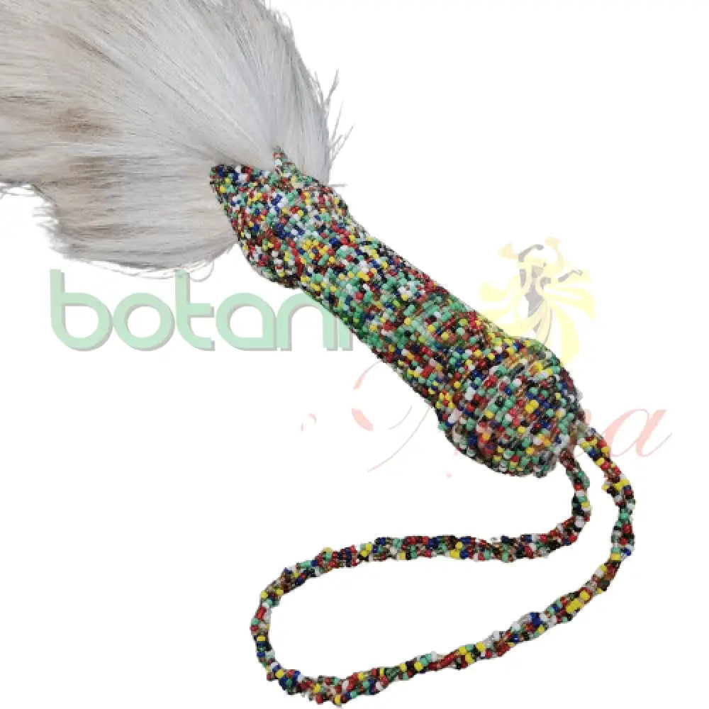 Eruke IFA - Cola Blanca con mango forrado en cuentas para Osain 26" a 29" Alto Aproximado - Botanica Nena