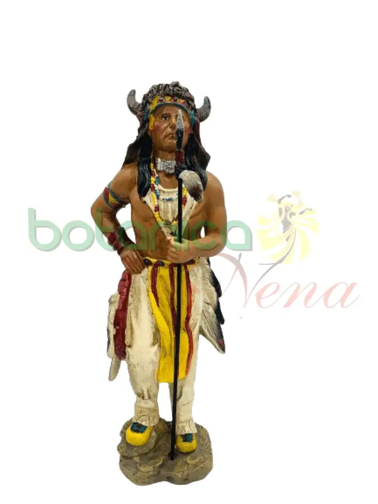 Indio de pie con flecha y casco con cuernos 12"Alto - Botanica Nena