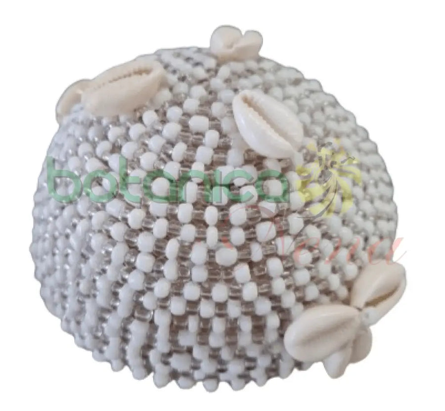 Jicara Coco Forrada en cuentas de Obatala 5" Ancho x 2"Alto aprox. - Botanica Nena