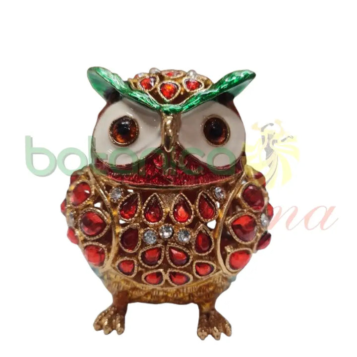 Joyero Buho con brillantes 3’’ Rojo verde y dorado