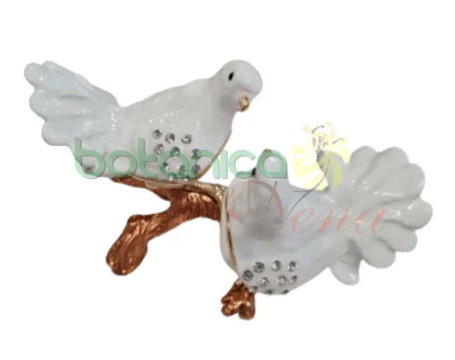 Joyero de pareja Pajaros o palomas blancos con brillantes - Botanica Nena