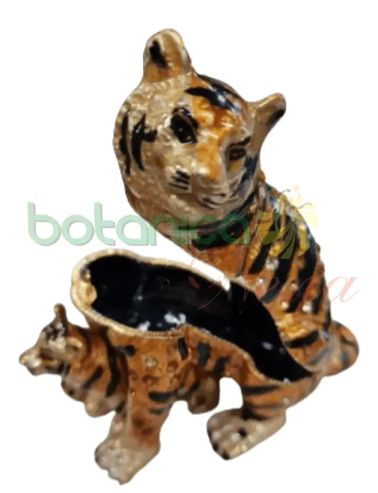 Joyero de Tigre con hijo y brillantes carmelita y negro - Botanica Nena