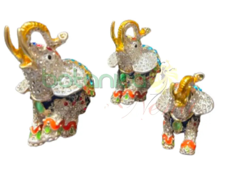 Joyeros Set 3 Elefantes con Brillantes Cobre con azul y verde