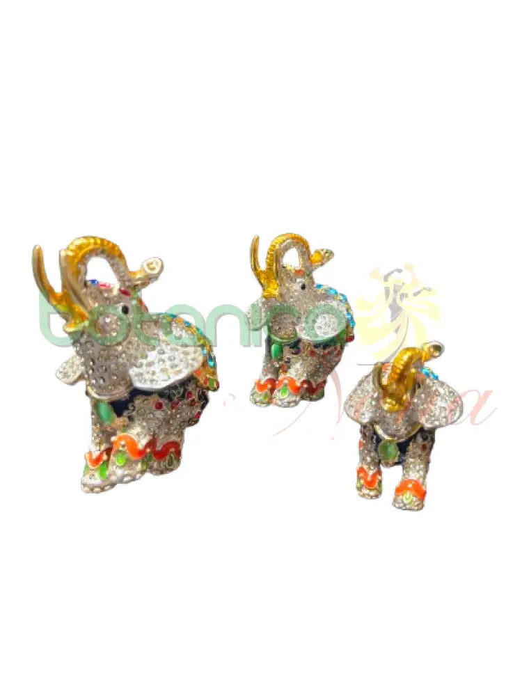 Joyeros Set 3 Elefantes con Brillantes Cobre con azul y verde