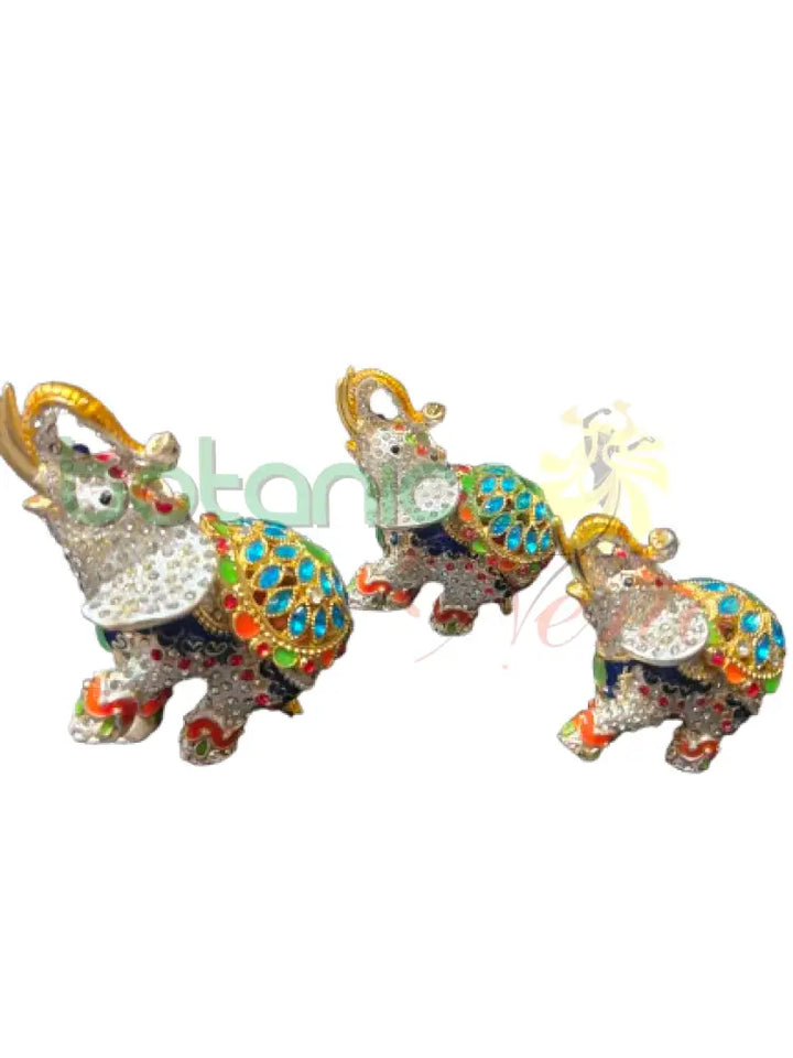 Joyeros Set 3 Elefantes con Brillantes Cobre con azul y verde