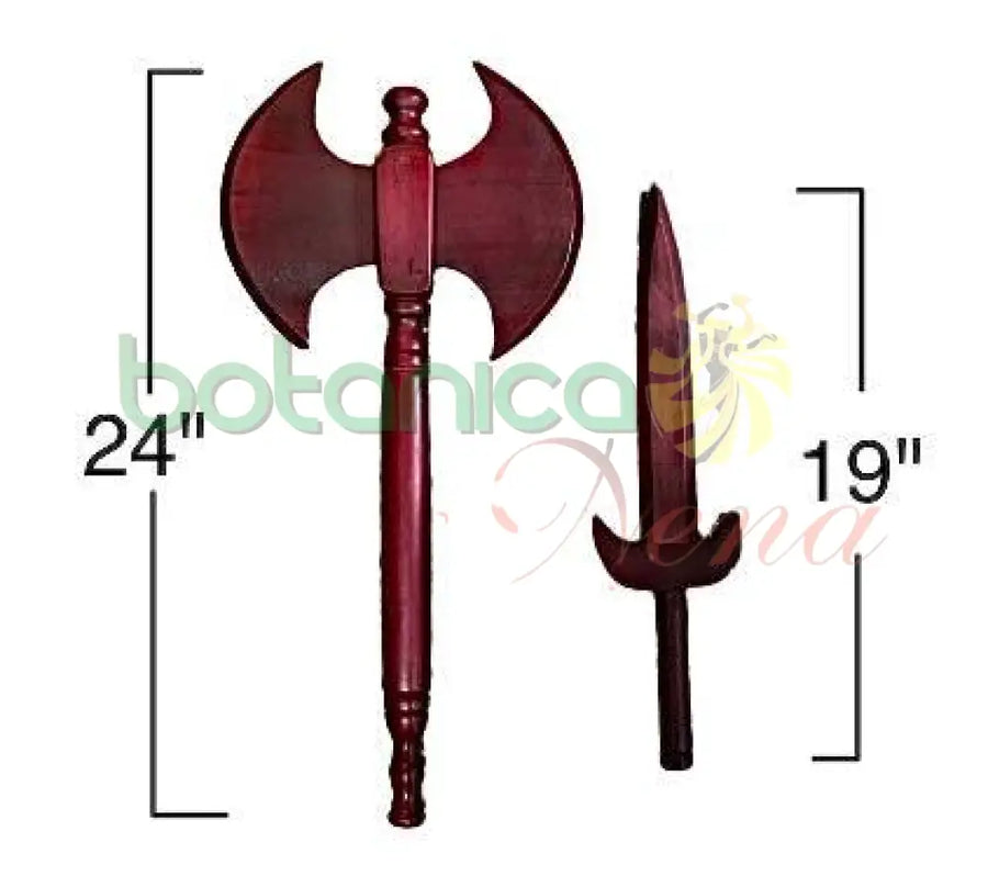 Juego De Madera De Espada y Hacha Para Shango - Botanica Nena