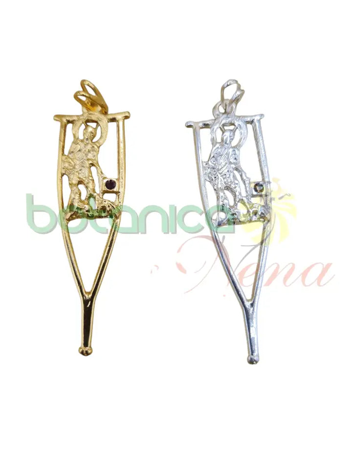 Muleta con Imagen de San Lazaro baño de Plata y de Oro 2"H - Botanica Nena