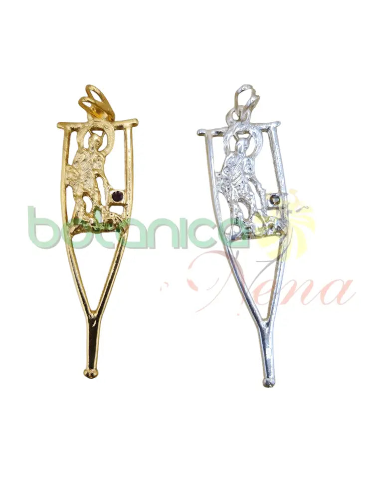 Muleta con Imagen de San Lazaro baño de Plata y de Oro 2"H - Botanica Nena