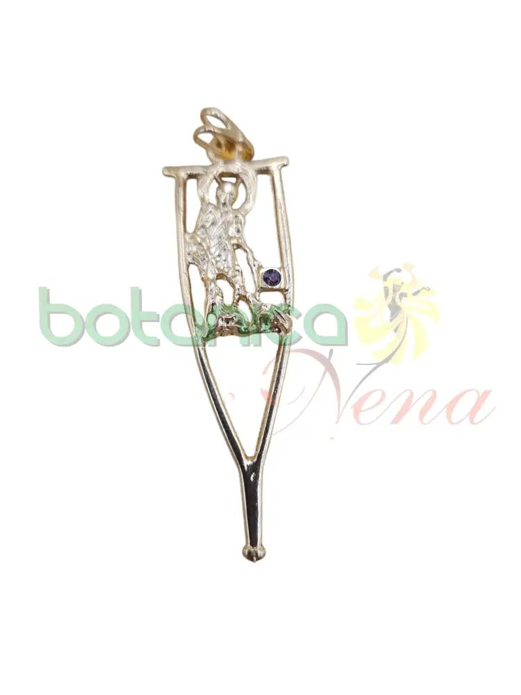 Muleta con Imagen de San Lazaro baño de Plata y de Oro 2"H - Botanica Nena