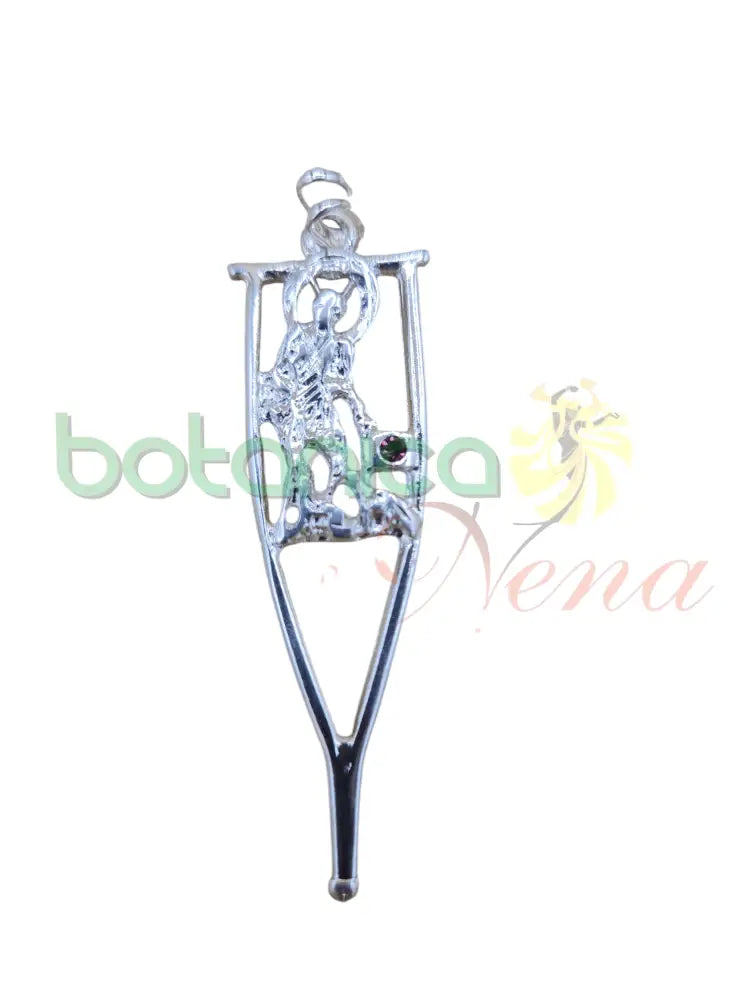 Muleta con Imagen de San Lazaro baño de Plata y de Oro 2"H - Botanica Nena