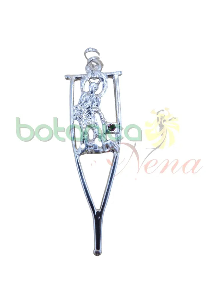 Muleta con Imagen de San Lazaro baño de Plata y de Oro 2"H - Botanica Nena